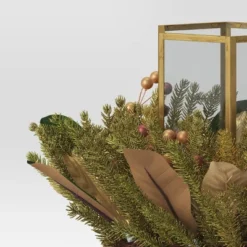 9" Hexagonal Pillar Glass Christmas Candle Holder With Mixed Faux Greenery - Wondershop™ -Wondershop Sales GUEST 00ca79b6 e81e 4389 a712 d6b5fd4e591e