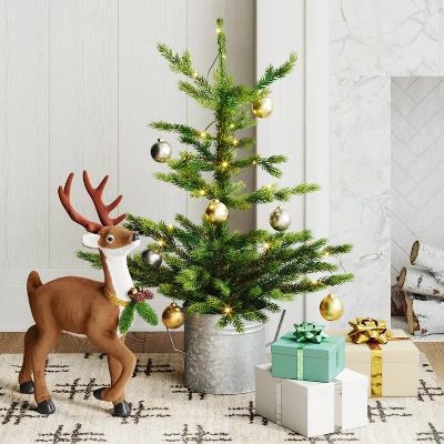 17" Flocked Deer With Greenery Animal Sculpture - Wondershop™ Brown 3 17" Flocked Deer With Greenery Animal Sculpture - Wondershop™ Brown