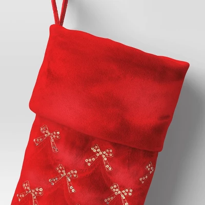 21" Christmas Sequins/Embroidery Bow Velvet Stocking Red - Wondershop™ 4 21" Christmas Sequins/Embroidery Bow Velvet Stocking Red - Wondershop™ - Image 2