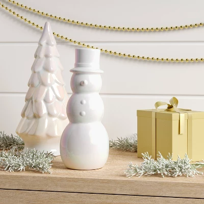 7" Christmas Ceramic Iridescent Snowman Figurine - Wondershop™ 3 7" Christmas Ceramic Iridescent Snowman Figurine - Wondershop™