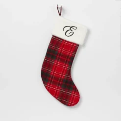 20" Plaid Monogram Christmas Holiday Stocking With Faux Fur Cuff Red/Green/White - Wondershop™ -Wondershop Sales GUEST 078e41a1 80ad 4302 8d97 131daeba566f