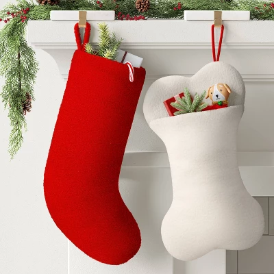 20" Christmas Faux Shearling Bone Shaped Stocking White - Wondershop™ 3 20" Christmas Faux Shearling Bone Shaped Stocking White - Wondershop™
