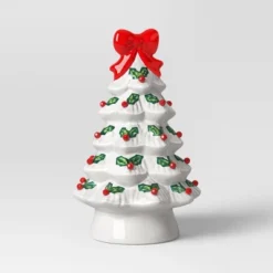 12" Lit Ceramic White Christmas Tree With Red Bow - Wondershop™ -Wondershop Sales GUEST 1215df16 ed24 49be 85b8 b59032f21f29