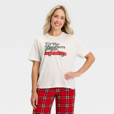 Women's "Tis The Season" Short Sleeve Holiday Matching Family Pajama Shirt - Wondershop™ Cream 6 Women's "Tis The Season" Short Sleeve Holiday Matching Family Pajama Shirt - Wondershop™ Cream - Image 4