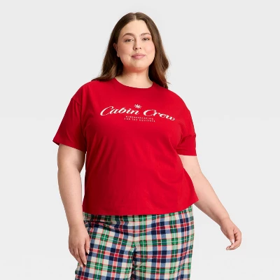 Women's "Cabin Crew" Short Sleeve Holiday Matching Family Pajama Shirt - Wondershop™ Red 6 Women's "Cabin Crew" Short Sleeve Holiday Matching Family Pajama Shirt - Wondershop™ Red - Image 5