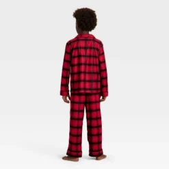 Kids' Plaid Long Sleeve Shirt And Pants Holiday Matching Family Pajama Set - Wondershop™ Red/Black