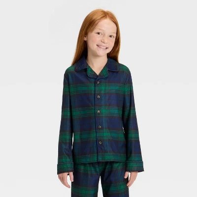 Kids' Plaid Long Sleeve Shirt And Pants Holiday Matching Family Pajama Set - Wondershop™ Navy Blue 4 Kids' Plaid Long Sleeve Shirt And Pants Holiday Matching Family Pajama Set - Wondershop™ Navy Blue - Image 2