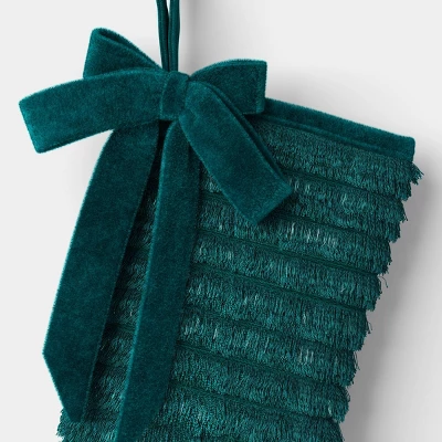 21" Christmas Fringe Fabric Stocking With Bow Green - Wondershop™ 4 21" Christmas Fringe Fabric Stocking With Bow Green - Wondershop™ - Image 2
