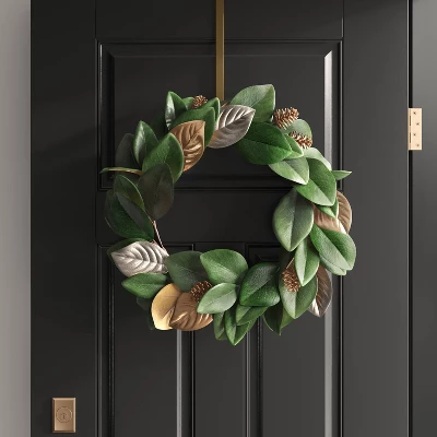 20" Magnolia Leaf With Pinecones Artificial Christmas Wreath Green/Gold - Wondershop™ 3 20" Magnolia Leaf With Pinecones Artificial Christmas Wreath Green/Gold - Wondershop™