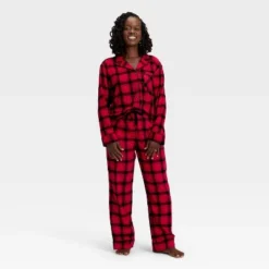 Women's Plaid Flannel Long Sleeve Shirt And Pants Holiday Matching Family Pajama Set - Wondershop™ Red/Black -Wondershop Sales GUEST 2a4a105e 1d01 428d 95d8 1ac14f3375fd