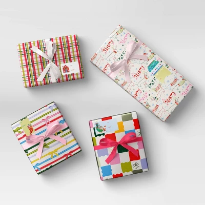 4 Pk Christmas Satin Ribbon Gift Packaging Accessories Pink/White - Wondershop™ 3 4 Pk Christmas Satin Ribbon Gift Packaging Accessories Pink/White - Wondershop™