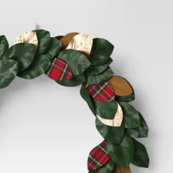 28" Mixed Leaves Artificial Christmas Wreath Green/Plaid/Gold - Wondershop™ -Wondershop Sales GUEST 2ee4522f 61cb 422b 92d7 1cb8bacf1133