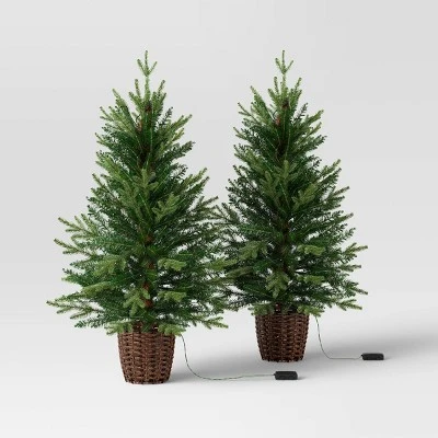 2pc 3' Pre-Lit Potted Balsam Fir Artificial Christmas Trees Warm LED White Lights - Wondershop™ 4 2pc 3' Pre-Lit Potted Balsam Fir Artificial Christmas Trees Warm LED White Lights - Wondershop™ - Image 2