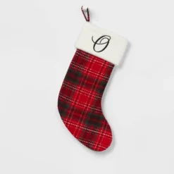 20" Plaid Monogram Christmas Holiday Stocking With Faux Fur Cuff Red/Green/White - Wondershop™ -Wondershop Sales GUEST 349dc9a9 e3c0 45fd 9a96 24e86b4ad042