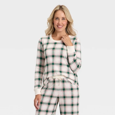 Women's Plaid Ribbed Long Sleeve Holiday Matching Family Pajama Shirt - Wondershop™ Cream 6 Women's Plaid Ribbed Long Sleeve Holiday Matching Family Pajama Shirt - Wondershop™ Cream - Image 4
