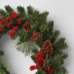 28" Mixed Greenery And Cedar With Pinecones And Red Berries Artificial Christmas Wreath Green - Wondershop™ -Wondershop Sales GUEST 48ac8797 b4f5 4070 ad02 04d5003f3d58