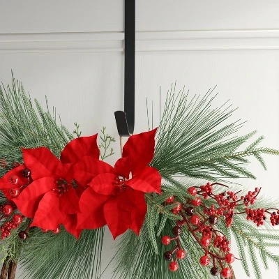 22" Christmas Unlit Asymmetrical Red Poinsettia Wreath - Wondershop™ 4 22" Christmas Unlit Asymmetrical Red Poinsettia Wreath - Wondershop™ - Image 2