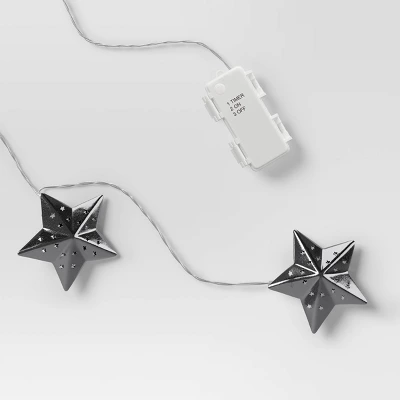 10ct LED Battery Operated Silver Star Christmas Novelty String Lights Warm White - Wondershop™ 6 10ct LED Battery Operated Silver Star Christmas Novelty String Lights Warm White - Wondershop™ - Image 4