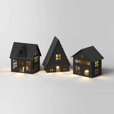 12pc Battery Operated Lit Metal House With Bottle Brush Trees And Snowmen Christmas Village Set - Wondershop™ Black 4 12pc Battery Operated Lit Metal House With Bottle Brush Trees And Snowmen Christmas Village Set - Wondershop™ Black - Image 2