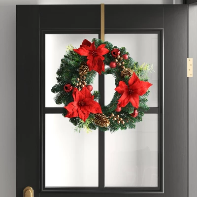 22" Mixed Greenery And Poinsettia Flowers Decorated Artificial Christmas Wreath Green - Wondershop™ 3 22" Mixed Greenery And Poinsettia Flowers Decorated Artificial Christmas Wreath Green - Wondershop™
