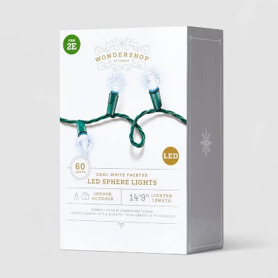 60ct LED Faceted Sphere Christmas String Lights With Green Wire - Wondershop™ 5 60ct LED Faceted Sphere Christmas String Lights With Green Wire - Wondershop™ - Image 3
