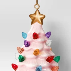 4" Christmas Lit Ceramic Retro Christmas Tree Ornament Pink - Wondershop™ -Wondershop Sales GUEST 637f6d91 3d1f 48e2 b8f5 f3436dd27614