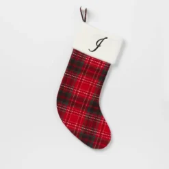 20" Plaid Monogram Christmas Holiday Stocking With Faux Fur Cuff Red/Green/White - Wondershop™ -Wondershop Sales GUEST 6a0330f4 5115 4749 a47d 6ff81c6c2798