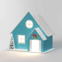 12pc Battery Operated Glittered Paper Christmas Village Set With Bottle Brush Trees And Snowmen - Wondershop™ White/Pink/Blue -Wondershop Sales GUEST 72bf1001 c78d 454b a5be 74d5504979eb