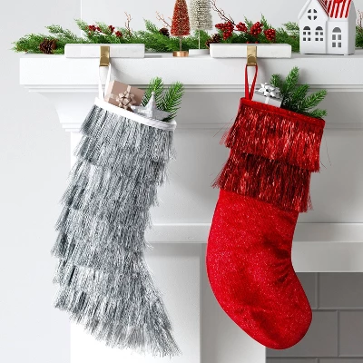 20" Christmas Tinsel Stocking Silver - Wondershop™ 3 20" Christmas Tinsel Stocking Silver - Wondershop™