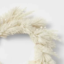 22" Flocked Faux Pampas Grass Hard Needle Artificial Christmas Wreath With Pearl Berries Ivory - Wondershop™ -Wondershop Sales GUEST 74c737c6 2060 4752 a963 5078f62e37d0
