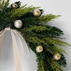 24" Christmas Unlit Champagne Ornament And Bow Wreath - Wondershop™ -Wondershop Sales GUEST 7ac84b8b ed63 4ec3 8cdc 174196419b27