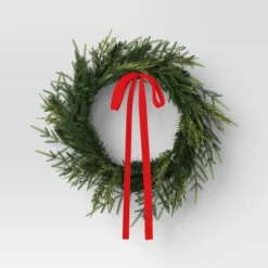 28" Christmas Led Mixed Norfolk And Cedar Wreath With Red Velvet Bow - Wondershop™ -Wondershop Sales GUEST 8cfd813d 439b 41b9 9b50 eaac44e494a4
