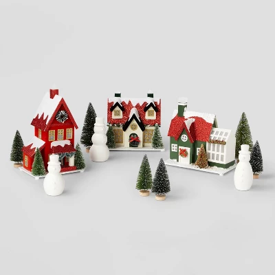 12pc Battery Operated Lit Winter Village Set Red/Green - Wondershop™ 4 12pc Battery Operated Lit Winter Village Set Red/Green - Wondershop™ - Image 2