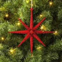5.8" Christmas Plastic Spike Starburst Ornament Red - Wondershop™