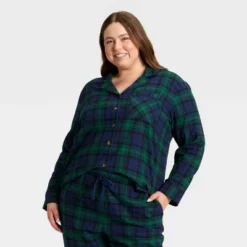 Women's Plaid Flannel Long Sleeve Shirt And Pants Holiday Matching Family Pajama Set - Wondershop™ Navy Blue -Wondershop Sales GUEST 974b35e0 2314 4465 9270 9a9588051dc5