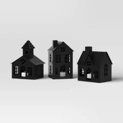 3pc Lit Metal House Decorative Christmas Figurine Set - Wondershop™ Black: Tabletop Indoor Decor, Battery-Powered -Wondershop Sales GUEST 97fe8108 3071 4534 b141 ccce5c3b9075