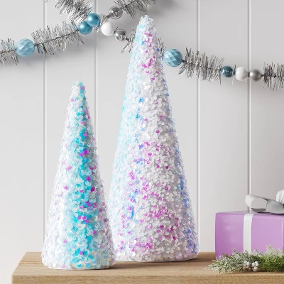 Christmas Sequins Cone Shape Tree Table Top Decor Iridescence Medium - Wondershop™ 3 Christmas Sequins Cone Shape Tree Table Top Decor Iridescence Medium - Wondershop™