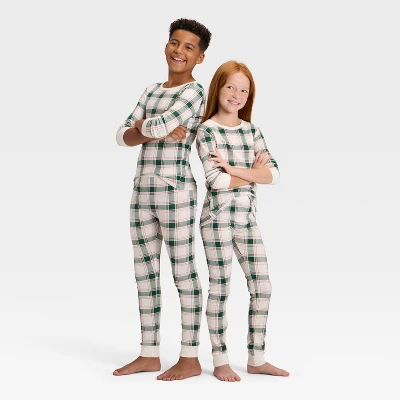 Kids' Plaid Ribbed Long Sleeve Shirt And Pants Holiday Matching Family Pajama Set - Wondershop™ Cream 7 Kids' Plaid Ribbed Long Sleeve Shirt And Pants Holiday Matching Family Pajama Set - Wondershop™ Cream - Image 5