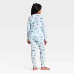 Kids' "Tis The Ski-son!" Cozy Knit Long Sleeve Shirt And Pants Holiday Matching Family Pajama Set - Wondershop™ Blue