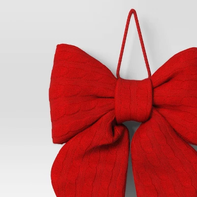 14"x19" Christmas Jumbo Cable Knit Bow Wall Decor Red - Wondershop™ 4 14"x19" Christmas Jumbo Cable Knit Bow Wall Decor Red - Wondershop™ - Image 2