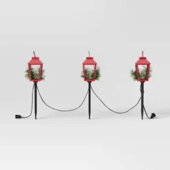 3pc Incandescent Red Metal Lantern With Greenery Christmas Novelty Path Light Clear - Wondershop™: UL Listed, Festive Outdoor Decor -Wondershop Sales GUEST b3ac9481 f5ef 404f b6f1 e0e0a7ea7e34