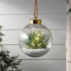 Battery Operated LED Globe With Faux Greenery Christmas Novelty Sculpture Light Warm White - Wondershop™