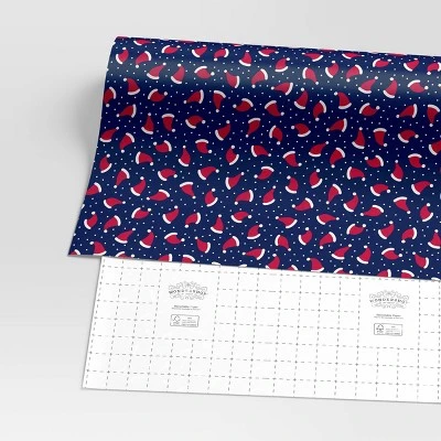 30" 50 Sq Ft Christmas Roll Wrap Santa Hats On Navy - Wondershop™ 4 30" 50 Sq Ft Christmas Roll Wrap Santa Hats On Navy - Wondershop™ - Image 2