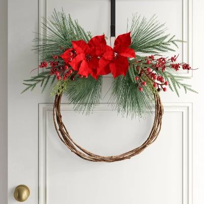 22" Christmas Unlit Asymmetrical Red Poinsettia Wreath - Wondershop™ 3 22" Christmas Unlit Asymmetrical Red Poinsettia Wreath - Wondershop™