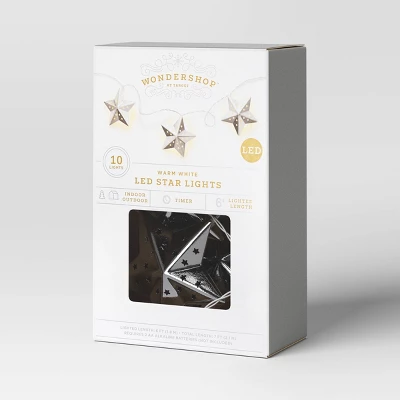 10ct LED Battery Operated Silver Star Christmas Novelty String Lights Warm White - Wondershop™ 5 10ct LED Battery Operated Silver Star Christmas Novelty String Lights Warm White - Wondershop™ - Image 3