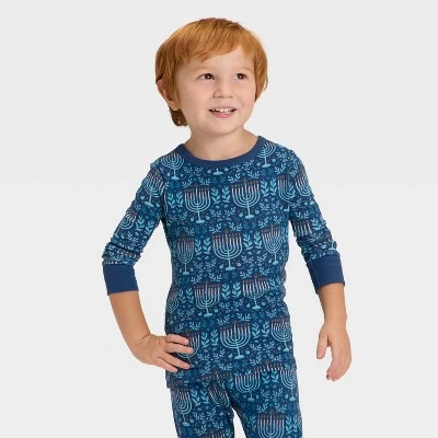 Toddler Hanukkah Ribbed Long Sleeve Shirt And Pants Holiday Matching Family Pajama Set - Wondershop™ Blue 4 Toddler Hanukkah Ribbed Long Sleeve Shirt And Pants Holiday Matching Family Pajama Set - Wondershop™ Blue - Image 2