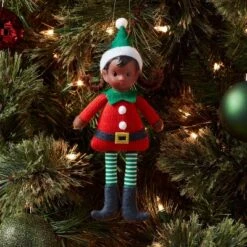 Fabric Elf Child With Braids And Green Hat Christmas Tree Ornament - Wondershop™: Indoor Use, No Battery Required