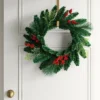 20" Christmas Unlit Mixed Greenery Wreath Red Berries - Wondershop™