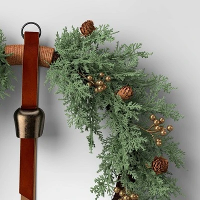 20" Cypress And Vine Artificial Christmas Wreath With Gold Berries And Bell - Wondershop™ 4 20" Cypress And Vine Artificial Christmas Wreath With Gold Berries And Bell - Wondershop™ - Image 2