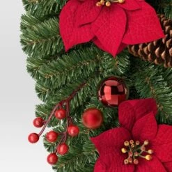 28" Decorated Pine And Poinsettia Flowers Hanging Christmas Artificial Swag - Wondershop™ -Wondershop Sales GUEST f30badcd 97d2 4be1 87cf c4e82784170a